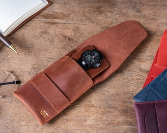 Personalized Leather Watch Travel Case, Travel Protective Watch Organizer, Leather Watch Strap Pouch, Customized Leather Watch Case