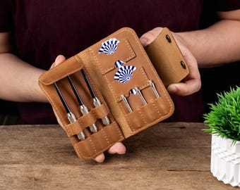 Personalized Leather Darts Case, Darts Wallet, Darts Set Holder, Darts Carrying Case