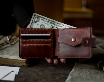 Cartera de cuero hecha a mano, Cartera de cuero natural, Cartera de hombre, Cartera hecha a mano, Cartera minimalista, Cartera plegable, Cartera de cuero de regalo