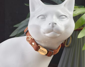 Breakaway Cat Collar, Personalized Safety Cat Collar, , Quick Release Cat Collar, Genuine Leather Cat Collar, Engraved Leather Cat Collar