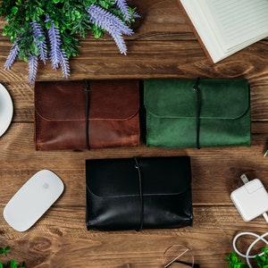 Leather MacBook Charger Case MacBook Charger Holder MacBook Charger Cover Laptop Cable Organizer Cable Bag Storage case for Mouse and Charge image 4