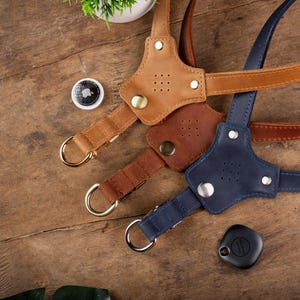 Personalized Leather Dog Harness with Holder for Airtag, Customized Dog Harness with Pocket Holder for Tracker image 7
