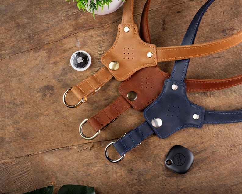 Personalized Leather Dog Harness with Holder for Airtag, Customized Dog Harness with Pocket Holder for Tracker image 7