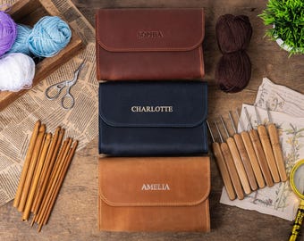 Leather Crochet Hook Case, Personalized Crochet Hook Organizer, Crochet Bag Organizer, Knitting Needles Case, Knitting Needles Bag
