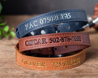 Personalized Leather Dog Collar, Personalized Dog Collar, Genuine Leather Dog Collar, Engraved Leather Dog Collar, Customized Dog Collar