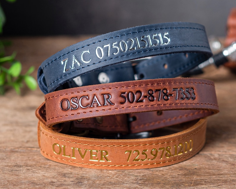 Personalized Leather Dog Collar, Personalized Dog Collar, Genuine Leather Dog Collar, Engraved Leather Dog Collar, Customized Dog Collar image 1