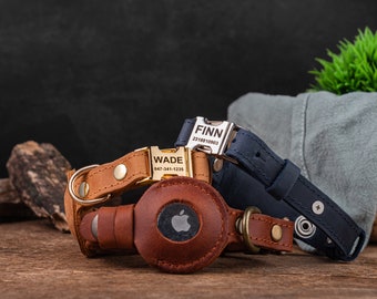 Personalisiertes Leder Katzenhalsband mit AirTag Halter, Personalisiertes Katzenhalsband, Echtes Leder Katzenhalsband, Personalisiertes Katzenhalsband aus Leder Airtag