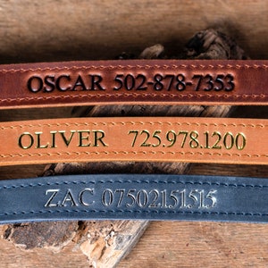 Personligt hundhalsband i läder, Personligt hundhalsband, Hundhalsband i äkta läder, Graverat hundhalsband i läder, Anpassat hundhalsband bild 3