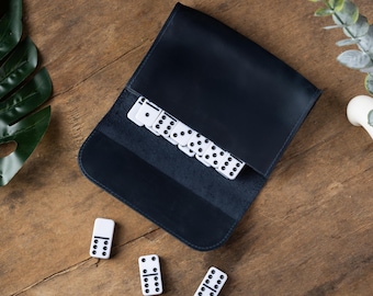 Personalized Leather Dominoes Case, Custom Domino Holder, Travel Game Pouch