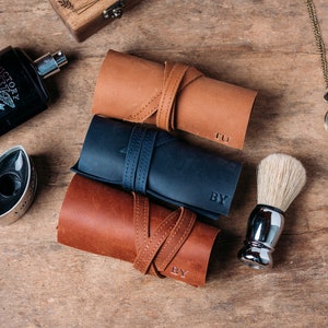 Rouleaux de blaireaux personnalisés, Étui personnalisé pour blaireaux en cuir, Kit de rasage humide, Support de blaireau, Protecteur de blaireau humide