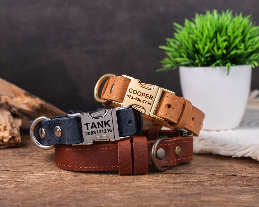 Handmade Leather Dog Collar, Personalized Dog Collar, Genuine Leather ...