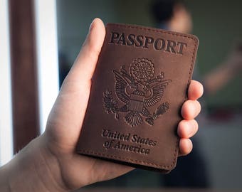 Passport Holder - Passport Cover - Dark Brown Leather Passport Case
