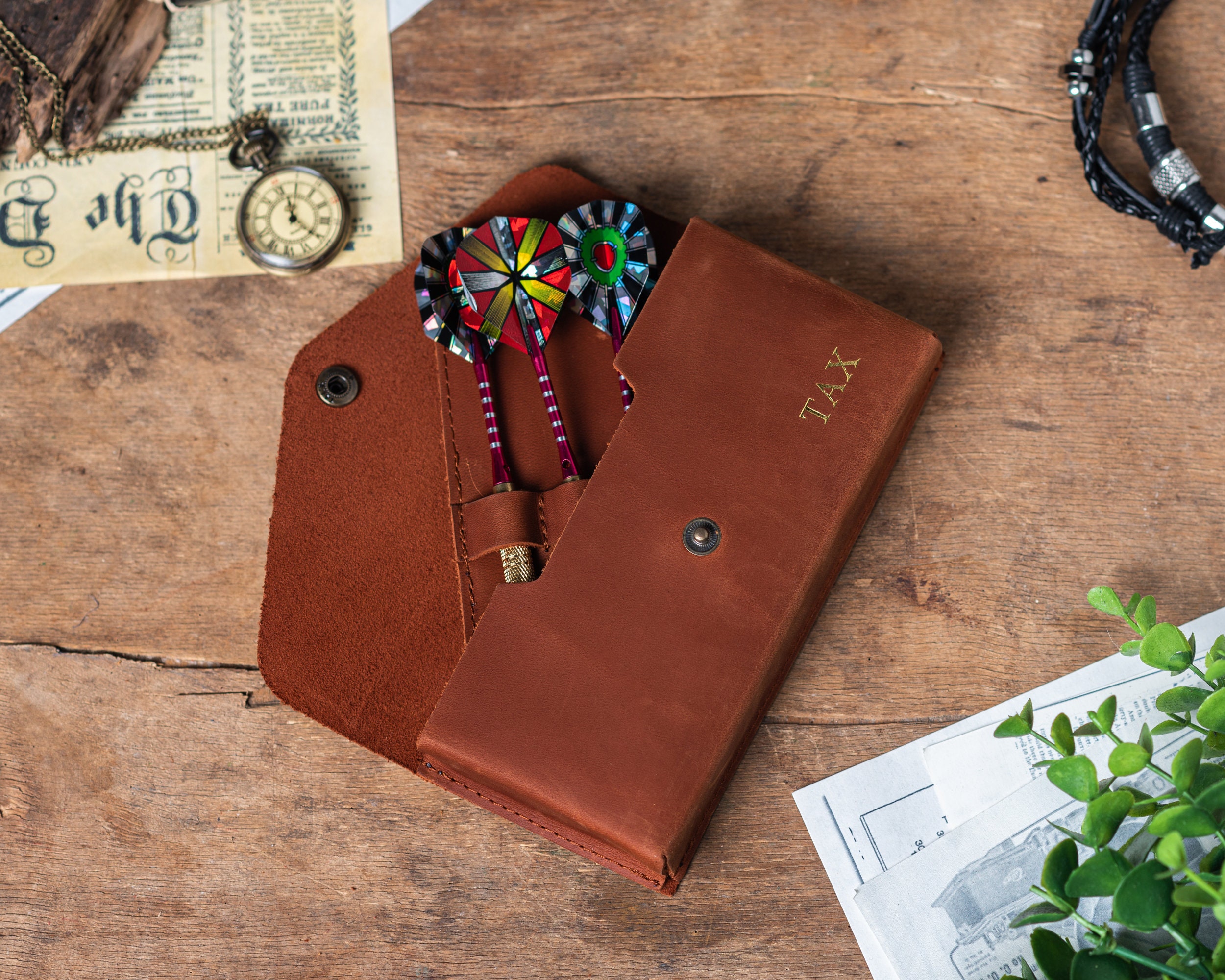 Personalized Leather Darts Case, Darts Set Holder, Dart Carrying Case, Leather Dart Wallet, Steel Tip Dart Case Holder, Dart Sleeve Case