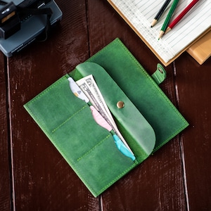 Cartera de cuero hecha a mano, Cartera de cuero natural, Cartera de hombre, Cartera hecha a mano, Cartera minimalista, Cartera plegable, Cartera de cuero de regalo imagen 9
