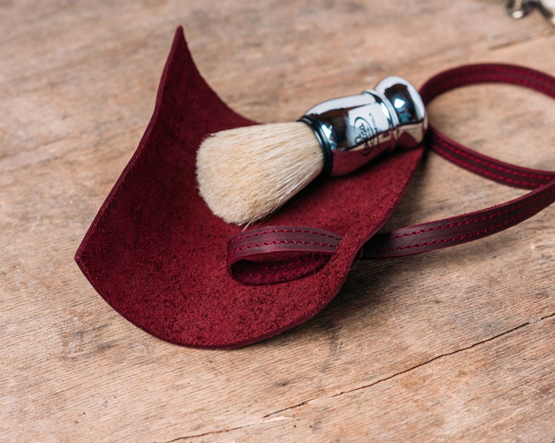 Personalized Shaving Brush Rolls, Customized Leather Shaving Brush Case, Wet Shaving Kit, Shaving Brush Holder, Wet Shave Brush Protector Burgundy