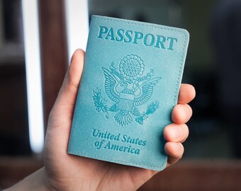 Turquoise Leather Passport Holder - Passport Cover - Passport Case