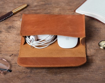 Leather Macbook Charger Holder MacBook Charger Case Macbook Charger Cover Laptop Cable Organizer Cable Bag Storage case for Mouse and Charge