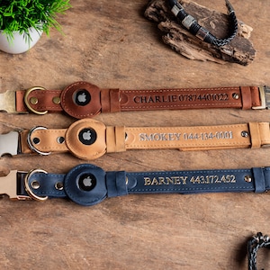 Personalized Leather Dog Collar with AirTag Holder, Personalized Dog Collar, Genuine Leather Dog Collar, Engraved Leather Dog Collar Airtag