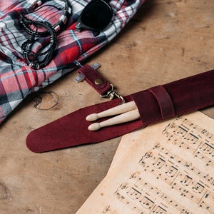 Porta bacchette personalizzato, custodia per bacchette in pelle, borsa per bacchette, bacchette, regalo per batterista, custodia per bacchette, accessori per batteria