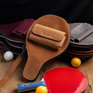 Personalized Ping Pong Case, Custom Leather Table Tennis Paddle Cover with 3-Ball Storage