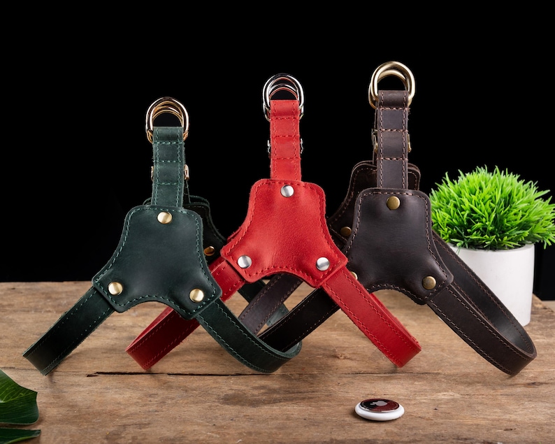 Personalized Leather Dog Harness with Holder for Airtag, Customized Dog Harness with Pocket Holder for Tracker image 9