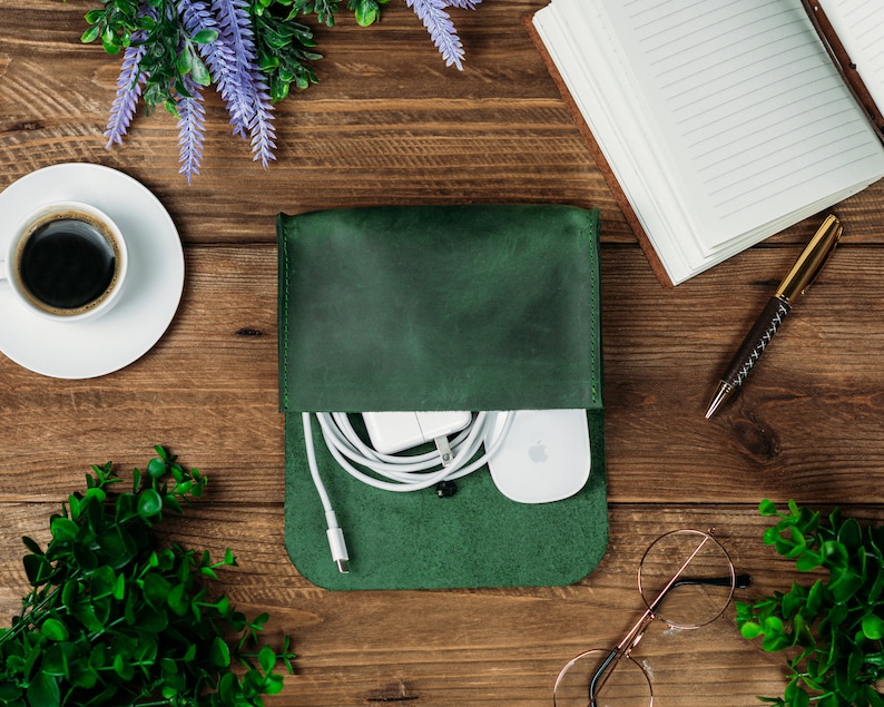 Leather Charger Bag, Cable Organize Case Holder, Customized Tech Pouch Bag, Cable Organize Bag, Charger Pouch Bag, MacBook Charger Case image 1