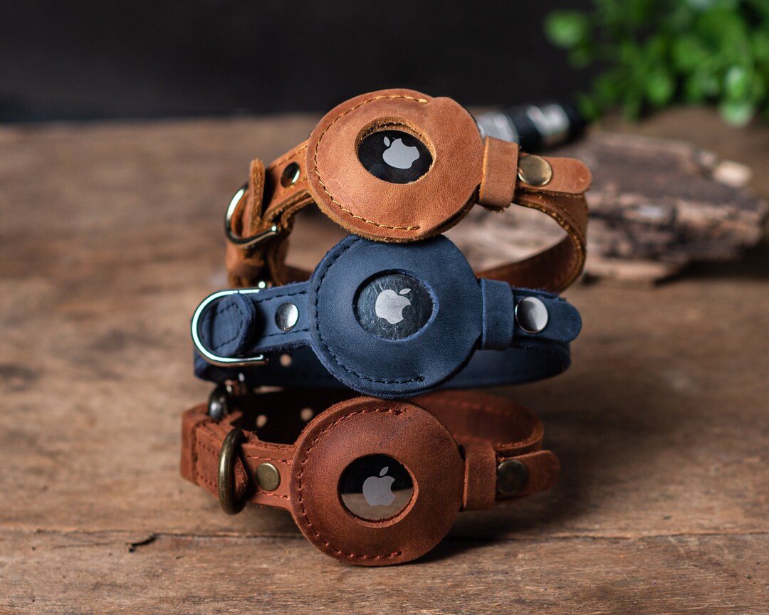 Personalized Leather Cat Collar With AirTag Holder Etsy