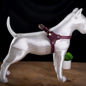 Personalized Leather Dog Harness with Holder for Airtag, Customized Dog Harness with Pocket Holder for Tracker Burgundy