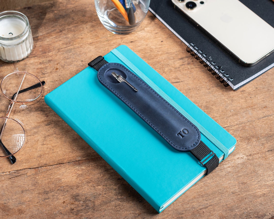 Personalized Leather Pen Holder, Adjustable Band Pen Sleeve Holder for