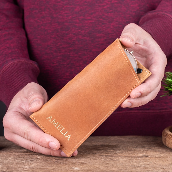 Customized Leather Glasses Case, Genuine Leather Eyeglass Case, Reading Glasses Case, Sunglasses Sleeve, Eyewear Case, Sunglasses Pouch Bag