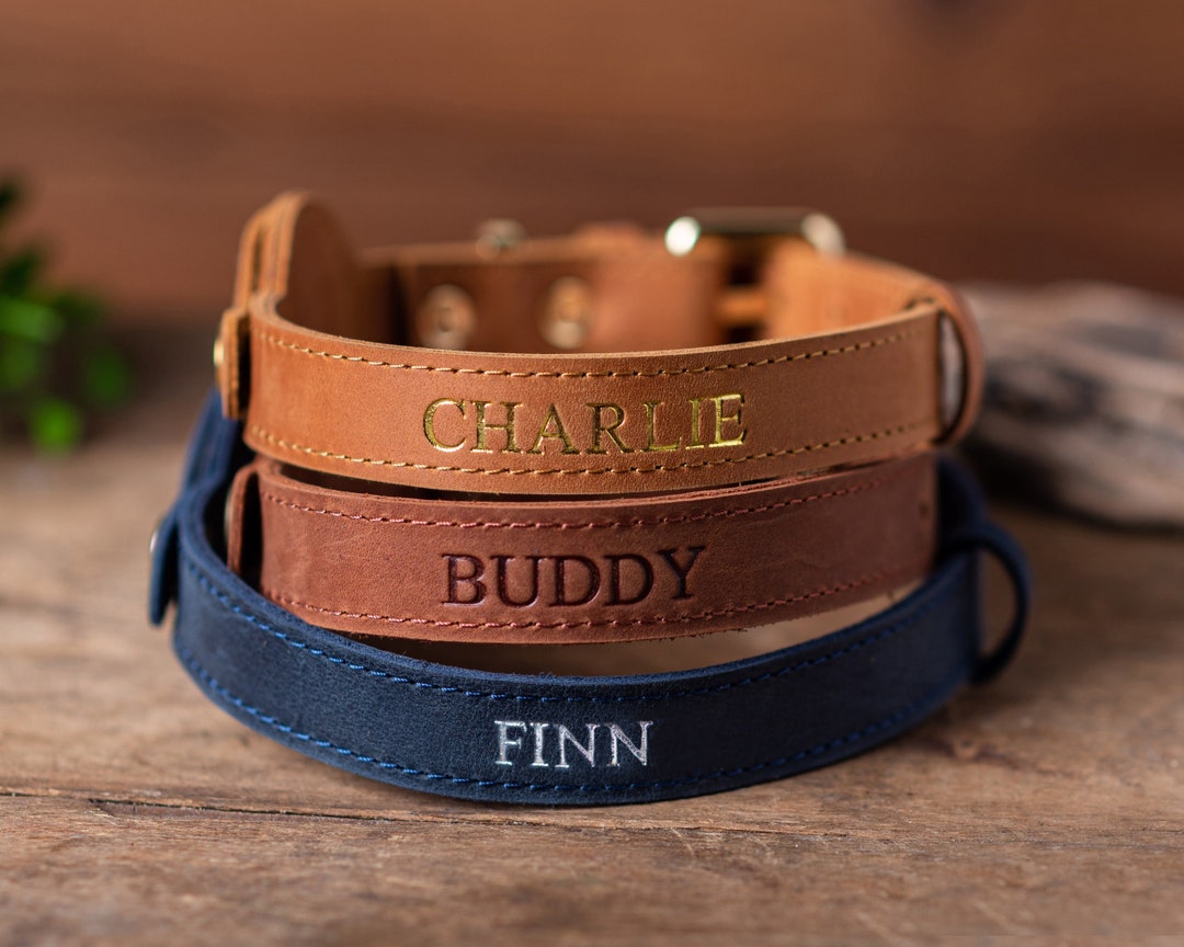 Personalized Leather Dog Collar With AirTag Holder, Personalized Dog ...