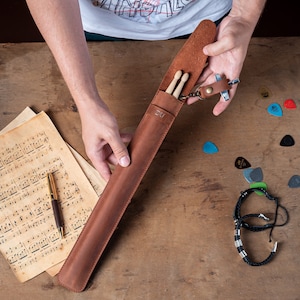 Porta bacchette in pelle, custodia per bacchette personalizzata, borsa per bacchette, bacchette, regalo per batterista, custodia per bacchette, accessori per batteria