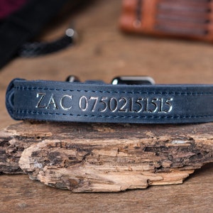 Personligt hundhalsband i läder, Personligt hundhalsband, Hundhalsband i äkta läder, Graverat hundhalsband i läder, Anpassat hundhalsband bild 7