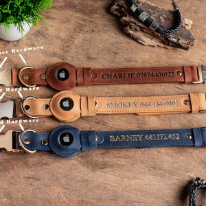 Personalized Leather Dog Collar with AirTag Holder, Personalized Dog Collar, Genuine Leather Dog Collar, Engraved Leather Dog Collar AirTag image 5