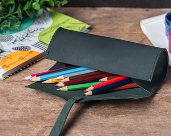 Personalized Pencil Holder, Custom Leather Pencil Case, Leather Pen Holder, Pencil Pouch, Genuine Leather Pen Bag, Pen Case