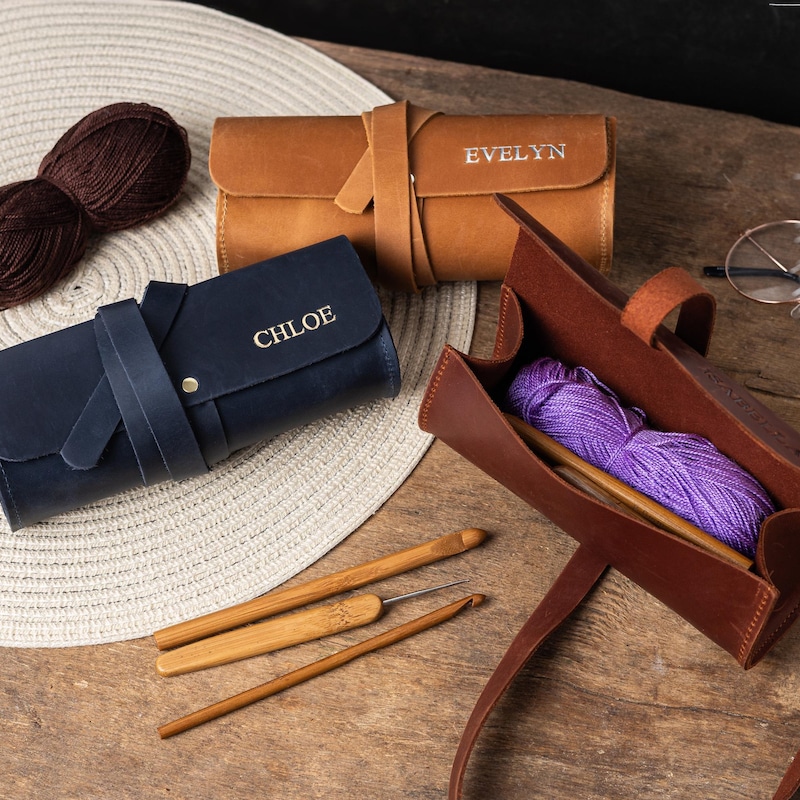 🎁Customized Crochet Hook Holder, Leather Crochet Hook Case, Crochet Bag Organizer, Knitting Needles Case, Knitting Needles Bag Organizer