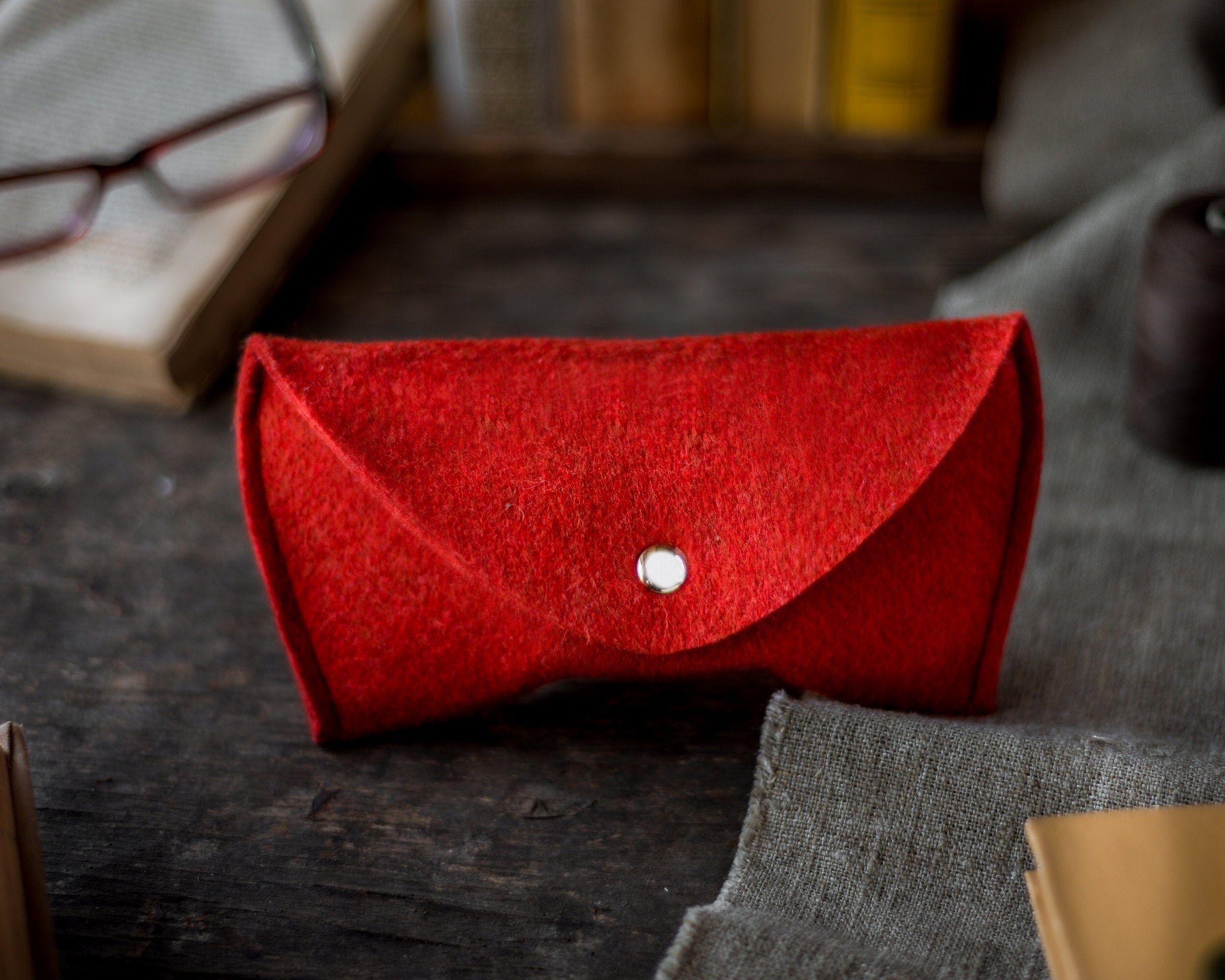 Red Glasses Case Wool Felt Eyeglass Case Felt Sunglasses Etsy