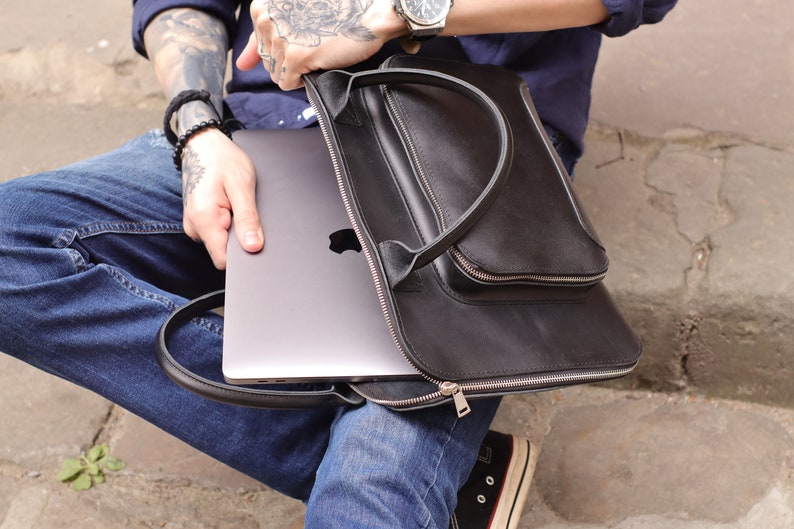 Handmade Leather MacBook Air Bag, Vintage Leather MacBook Pro 13 Bag, Leather MacBook 13 Bag, MacBook Pro 16 Bag, MacBook Pro Bag image 6