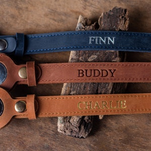 Personalized Leather Dog Collar with AirTag Holder, Personalized Dog Collar, Genuine Leather Dog Collar, Engraved Leather Dog Collar Airtag