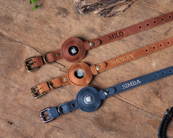 Personalized Leather Cat Collar with AirTag Holder, Personalized Cat Collar, Genuine Leather Cat Collar, Engraved Leather Cat Collar Airtag