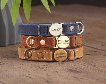 Breakaway Cat Collar, Personalized Safety Cat Collar, , Quick Release Cat Collar, Genuine Leather Cat Collar, Engraved Leather Cat Collar