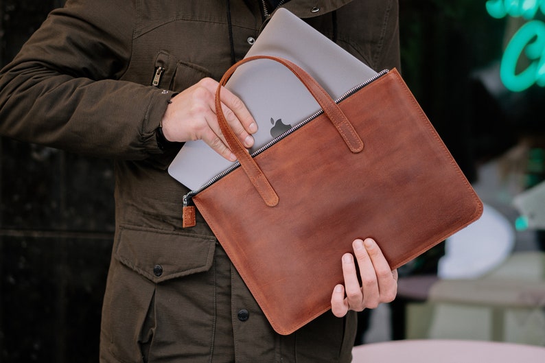 Handcrafter Leather Macbook Bag With Strap Macbook Air Bag Etsy