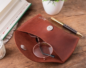 Customized Leather Glasses Case, Handmade Eyeglass Sleeve