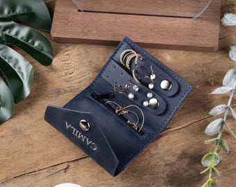 Personalized Jewelry Pouch, Soft Leather Organizer for Rings and Earrings, Jewelry Travel Bag