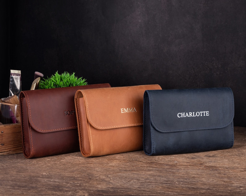Leather Makeup Bag, Customized Cosmetic Bag, Travel Makeup Bag, Women's Toiletry Bag, Cosmetic Sleeve Case, Small Makeup Bag, Cosmetic Sleeve