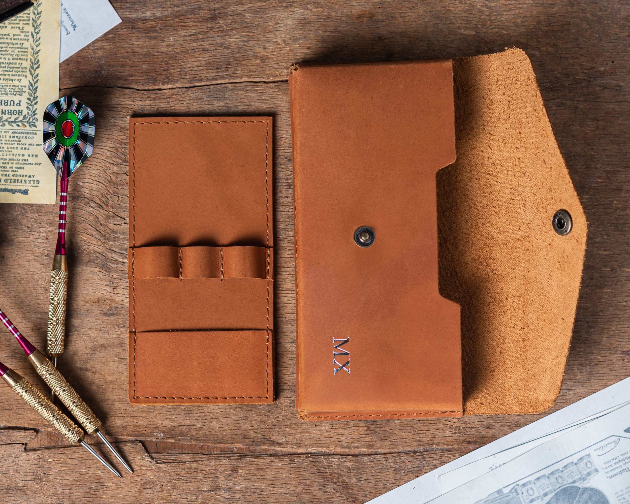 Personalized Leather Darts Case, Darts Set Holder, Dart Carrying Case, Leather Dart Wallet, Steel Tip Dart Case Holder, Dart Sleeve Case