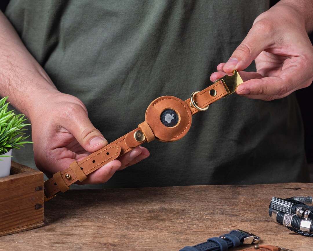 Leather Cat Collar With AirTag Holder, Leather AirTag Cat Collar