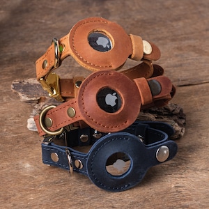 Leather Cat Collar with AirTag Holder, Cat Collar with AirTag Holder, Genuine Leather Cat Collar, Leather Cat Collar Airtag