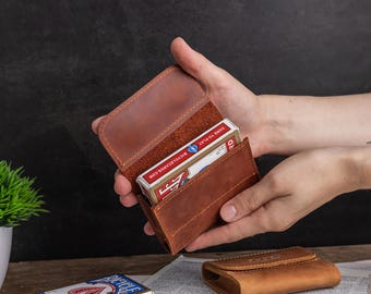 Personalized Leather Playing Card Case, Handmade Poker Card Holder (Magnetic Closure)