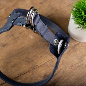 Personalized Leather Dog Harness with Holder for Airtag, Customized Dog Harness with Pocket Holder for Tracker image 6